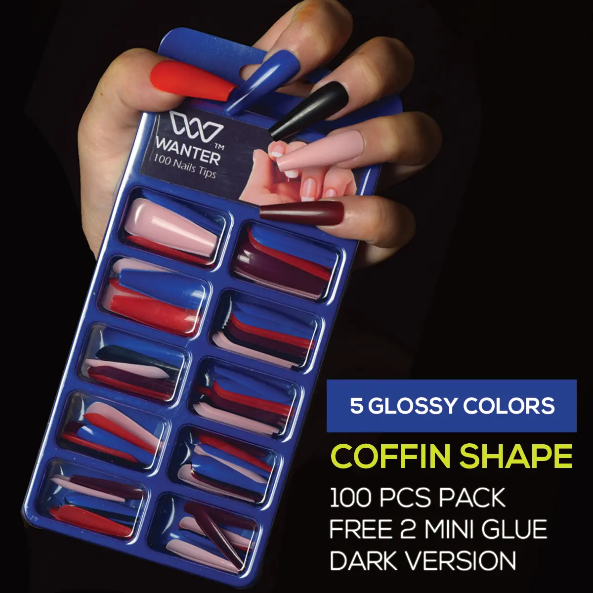 Glossy Coffin Fake Nails Set