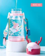 Kids Sipper Water Bottle 600ml with Straw & Shoulder Strap | Leakproof Portable Plastic Bottle for Boys & Girls - Image 6